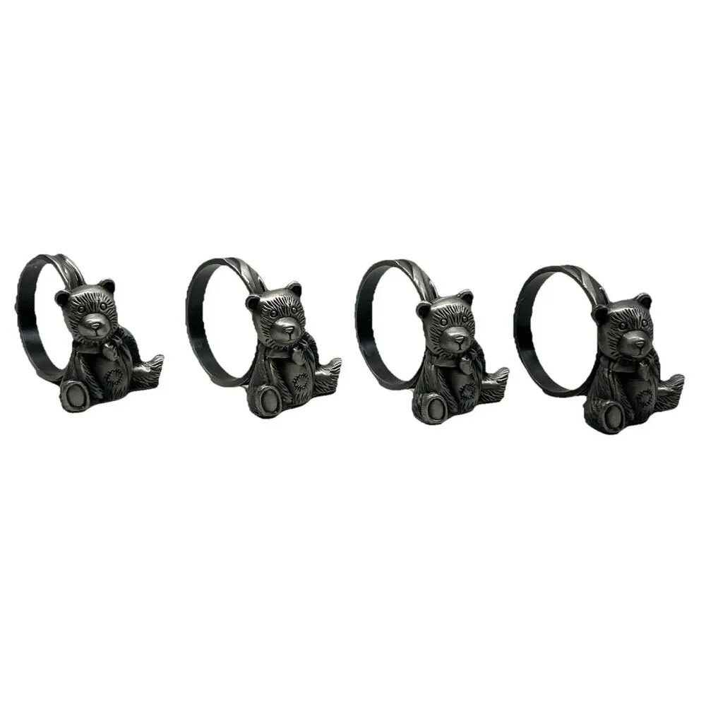 Set Of 4 Metal Bear Napkin Rings/holders